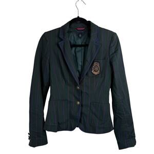 Tommy Hilfiger Pinstripe American Heritage Crest Blazer Academia Green Blue Sz 4